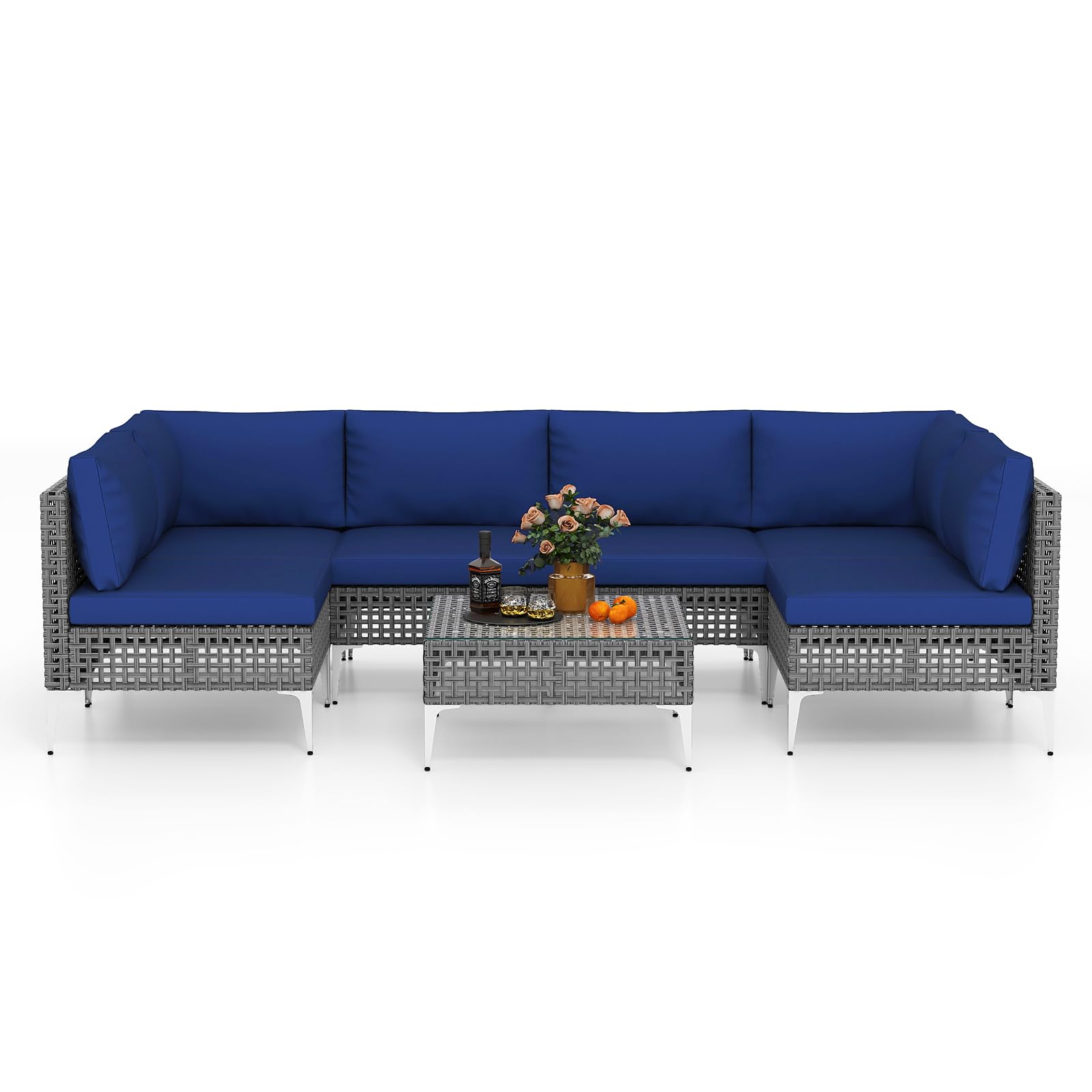 Ensemble de meubles d'extérieur Tangkula 7 pièces Patiojoy, canapé sectionnel en osier avec coussins